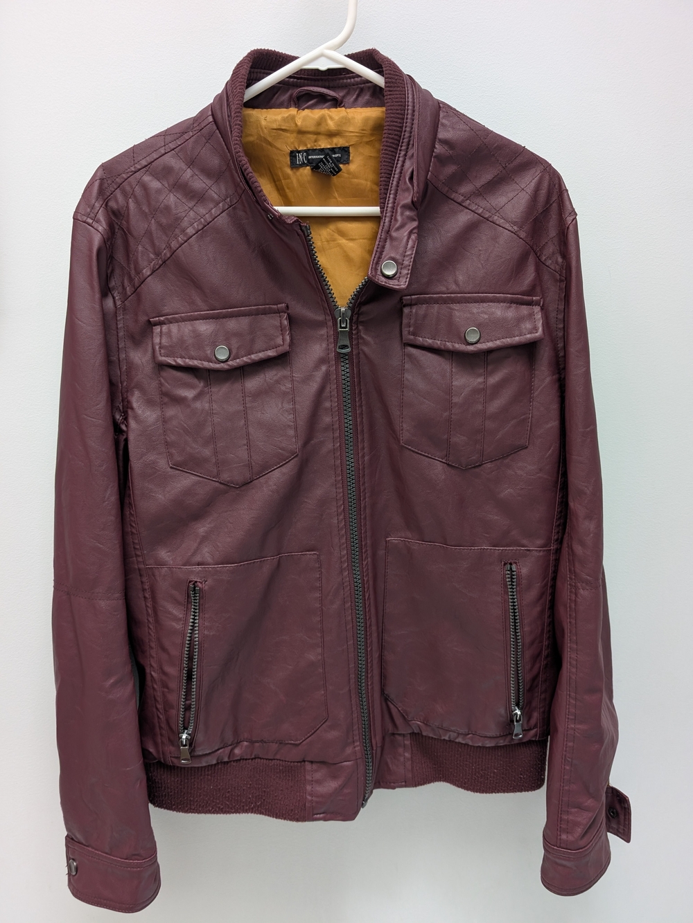 INC International Concepts Men's Burgundy Faux-Leather Bomber Jacket